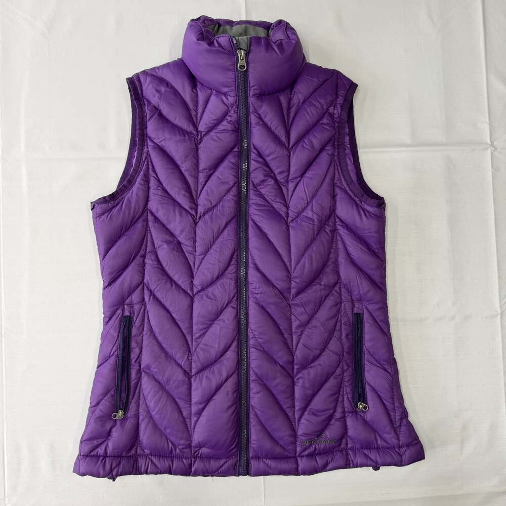 Eddie Bauer chevron quilted puffer vest purple goose down size XS stand-up colla
